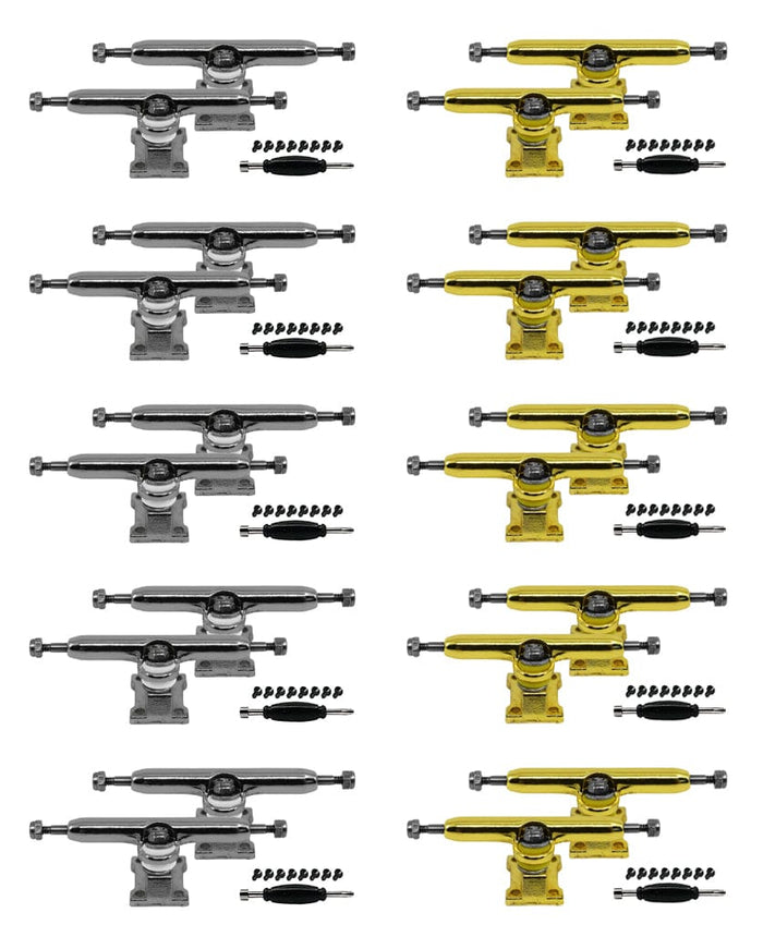 Teak Tuning 10pk Maker Series 10pk Maker Series Professional Shaped 34mm Prodigy Trucks, Silver Chrome and Gold Colorways