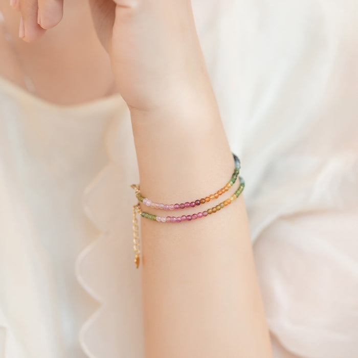 Multicolor Natural Tourmaline Gemstone Bracelet Women