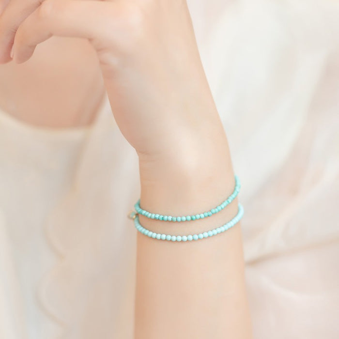 Thin 2mm Turquoise Bead Gold Bracelet for Women