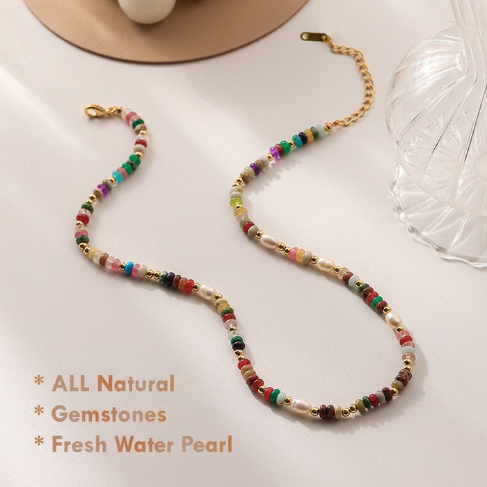 18k gold plated chakra gemstone pearl necklace natural healing crystals