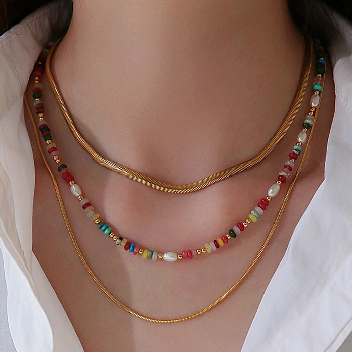 18k gold plated chakra gemstone pearl necklace natural healing crystals