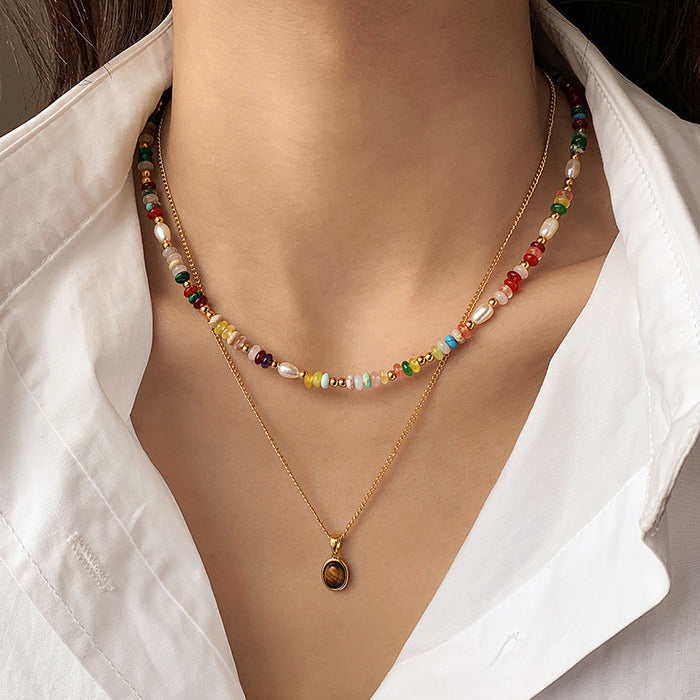 18k gold plated chakra gemstone pearl necklace natural healing crystals