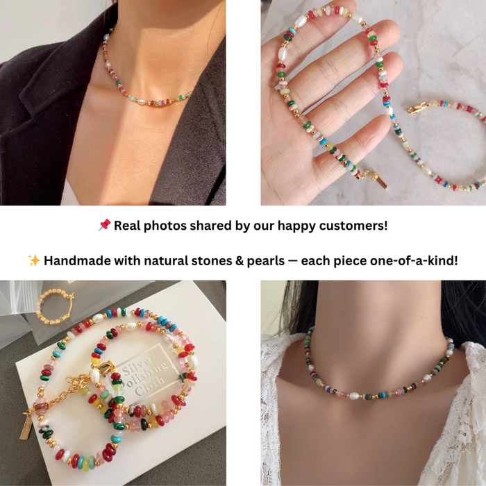 freshwater pearl necklace chakra gemstones gold plated women layering accessory
