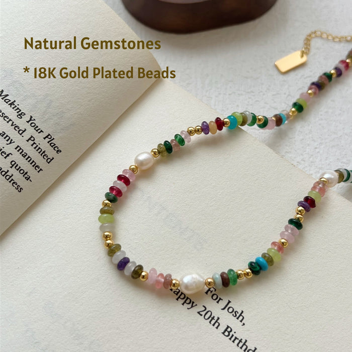 freshwater pearl necklace chakra gemstones gold plated women layering accessory