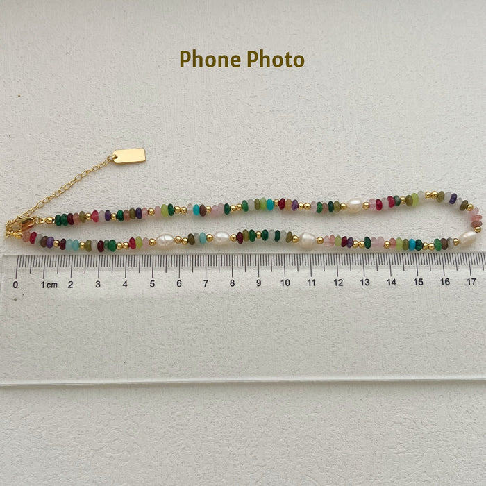 freshwater pearl necklace chakra gemstones gold plated women layering accessory