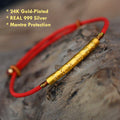 24K gold red string bracelet with 999 silver mantra charm – protection and good luck jewelry