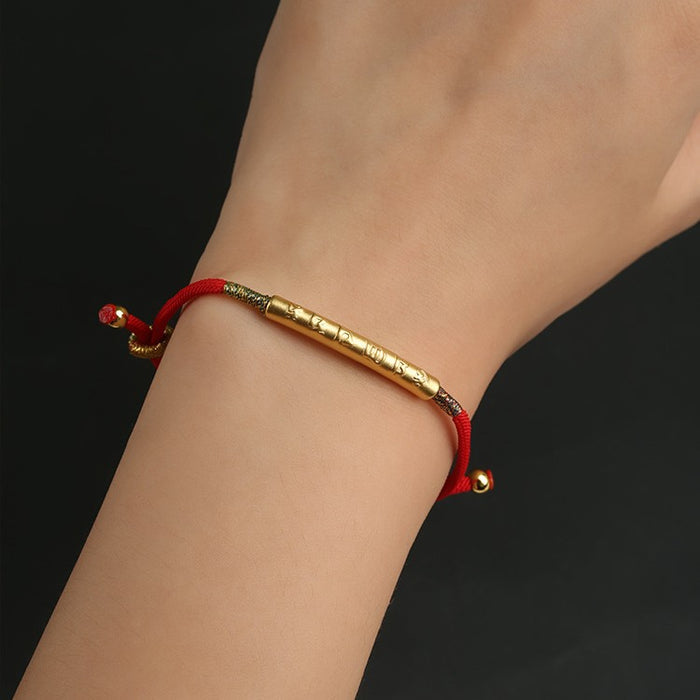 24K gold red string bracelet with 999 silver mantra charm – protection and good luck jewelry