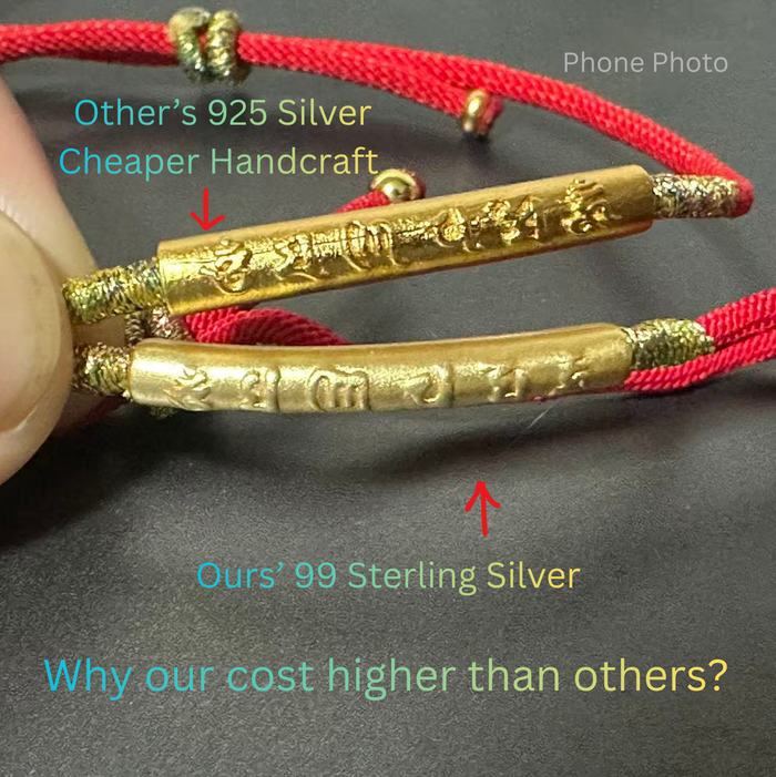 24K gold red string bracelet with 999 silver mantra charm – protection and good luck jewelry