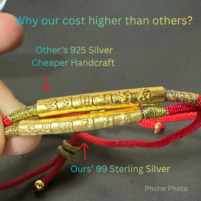 24K gold red string bracelet with 999 silver mantra charm – protection and good luck jewelry