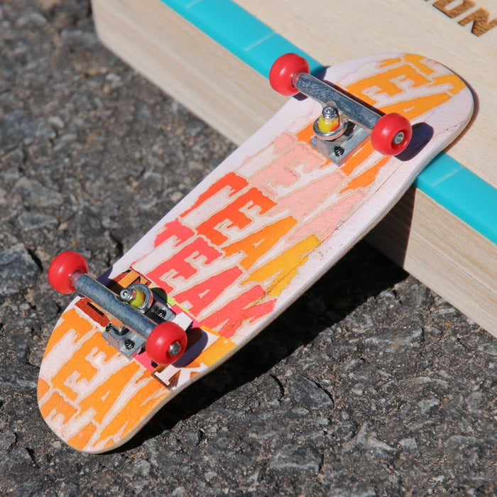 Teak Tuning Ohh Shape Prolific Gen2 Fingerboard Complete - "Teak Stack" Graphic - Gen2 Prodigy Trucks + Pro Duro Bubble Bushings