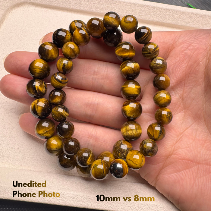 5A grade natural Tiger Eye bracelet 10mm vs 8mm beads