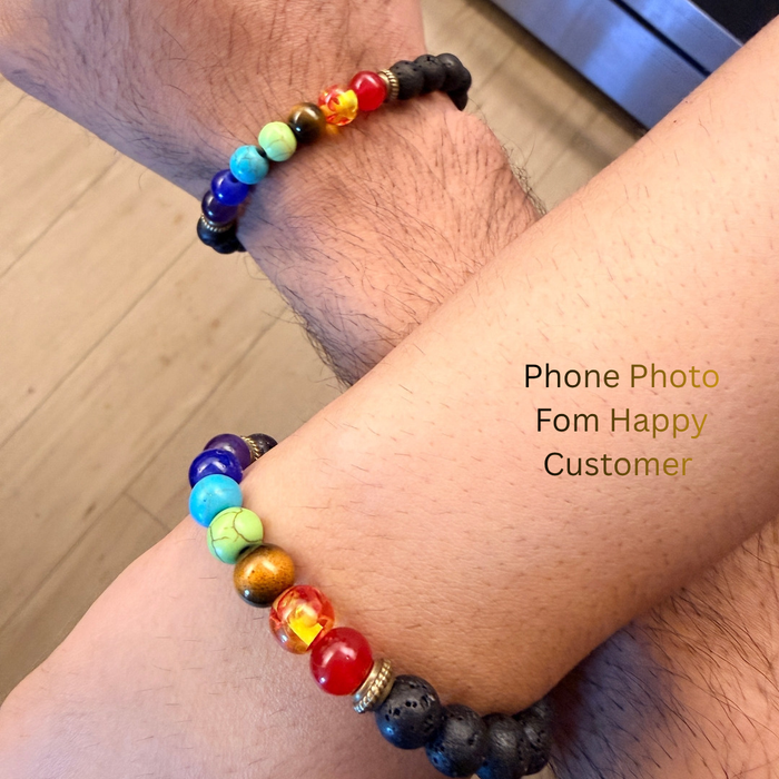Diffuser Lava Stone Chakra Bracelet with Gemstone Accents