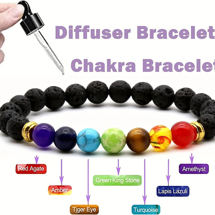 Diffuser Lava Stone Chakra Bracelet with Gemstone Accents