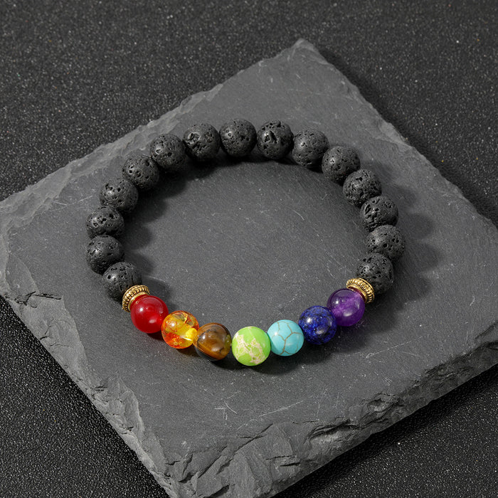 Diffuser Lava Stone Chakra Bracelet with Gemstone Accents