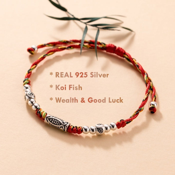 925 Sterling Silver Koi Fish Red String Bracelet – Feng Shui Good Luck Jewelry