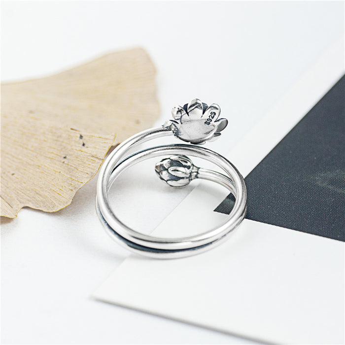 sterling silver lotus ring boho symbolic jewelry gift for women