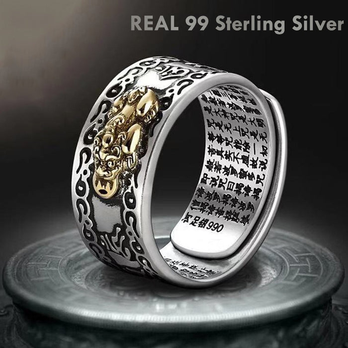 99 Sterling Silver Pixiu Feng Shui Ring – Wealth & Protection Amulet