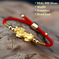 999 Silver Pixiu Red String Bracelet for Wealth & Protection