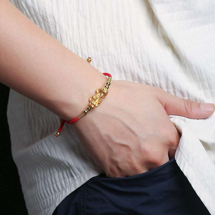 999 Silver Pixiu Red String Bracelet for Wealth & Protection