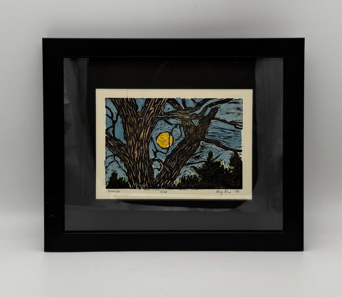 Original Woodcut Print - Moonrise