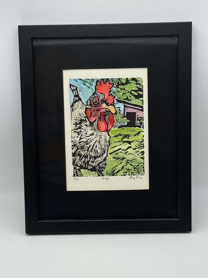 Original Linocut Print - Judgy (Chicken)