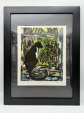 Original Woodcut Print - Birdwatching