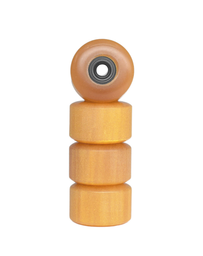 Teak Tuning Apex Urethane Fingerboard Wheels, New Street Style, Geode Series - ABEC-9 Stealth Bearings - 77D - Gold & Amber Swirl Colorway