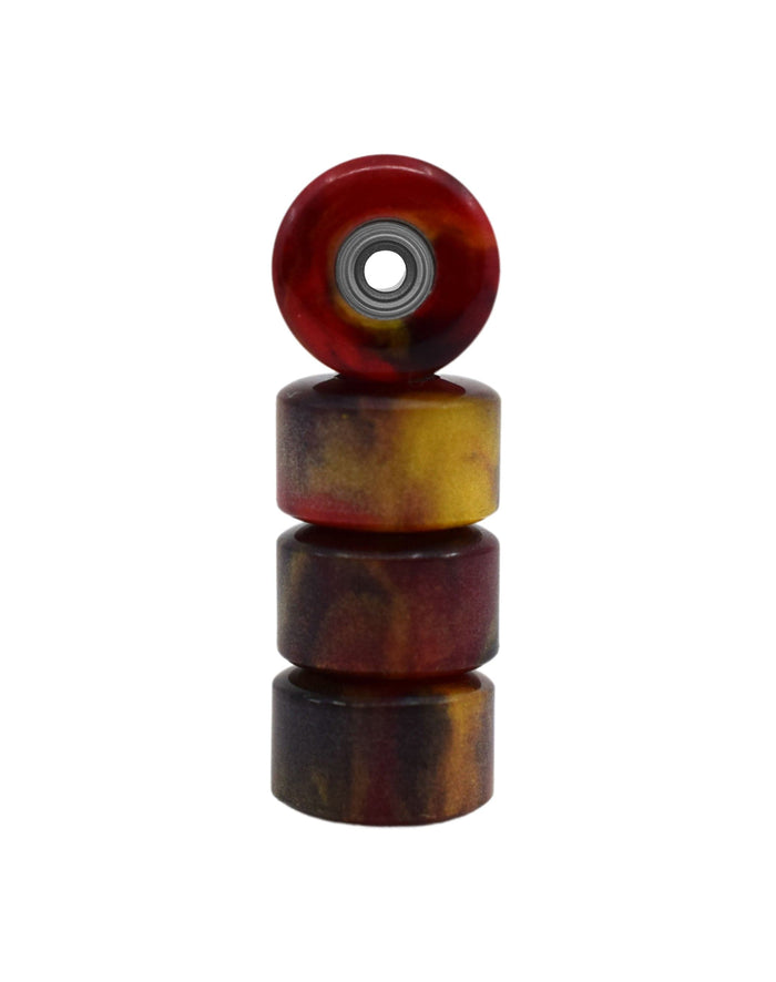 Teak Tuning Apex Urethane Fingerboard Wheels, New Street Style, Geode Series - ABEC-9 Stealth Bearings - 77D - Red Agate Swirl Colorway