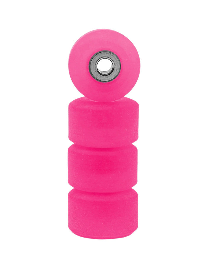 Teak Tuning Apex 61D Urethane Fingerboard Wheels, New Street Shape, Ultra Spin Bearings - Pink Glow Colorway - Set of 4