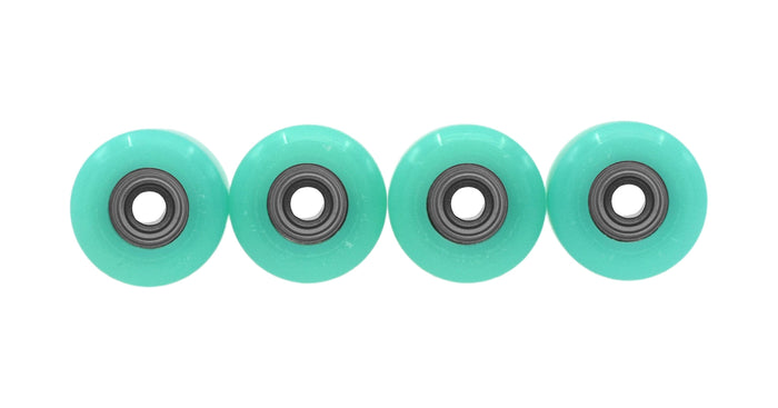 Teak Tuning Apex 71D Urethane Fingerboard Wheels, Mini "Shorty" Shape, Premium ABEC-9 Stealth Bearings - UV Neon Teak Teal Colorway - Set of 4