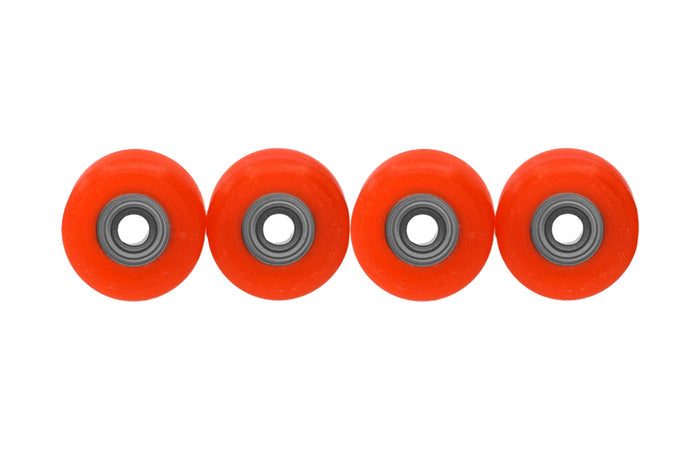 Teak Tuning Apex 71D Urethane Fingerboard Wheels, Mini "Shorty" Shape, Premium ABEC-9 Stealth Bearings - Lava Orange Colorway - Set of 4