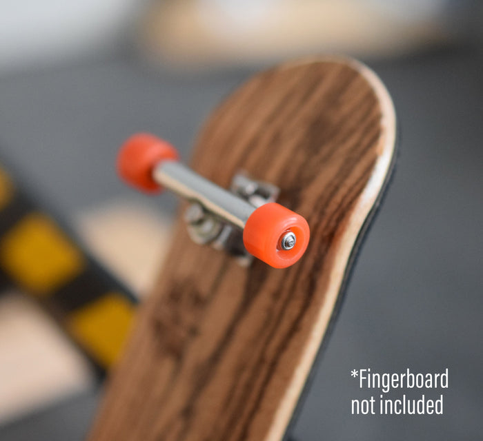 Teak Tuning Apex 71D Urethane Fingerboard Wheels, Mini "Shorty" Shape, Premium ABEC-9 Stealth Bearings - Lava Orange Colorway - Set of 4