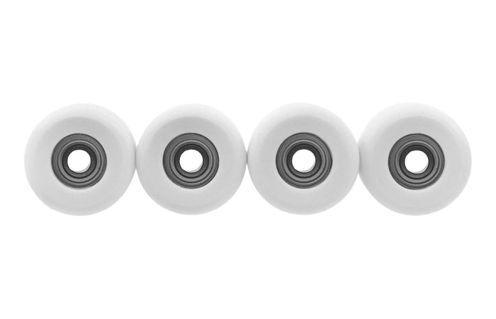 Teak Tuning Apex 71D Urethane Fingerboard Wheels, Mini "Shorty" Shape, Premium ABEC-9 Stealth Bearings - White Snow Colorway - Set of 4