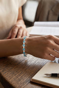 Aqua Blue Square Crystal Tennis Bracelet – Silver Tone Sparkling Statement Jewelry 7084