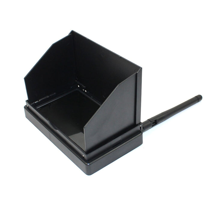 Black drone ground station monitor hood with adjustable arm for outdoor UAV operations