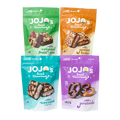 Best sellers dark chocolate bundle front of pack images. 4 flavors, pistachio almond cranberry, peanut butter, coconut almond and chocolate covered pretzels.