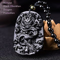 black obsidian dragon necklace men’s feng shui protection pendant