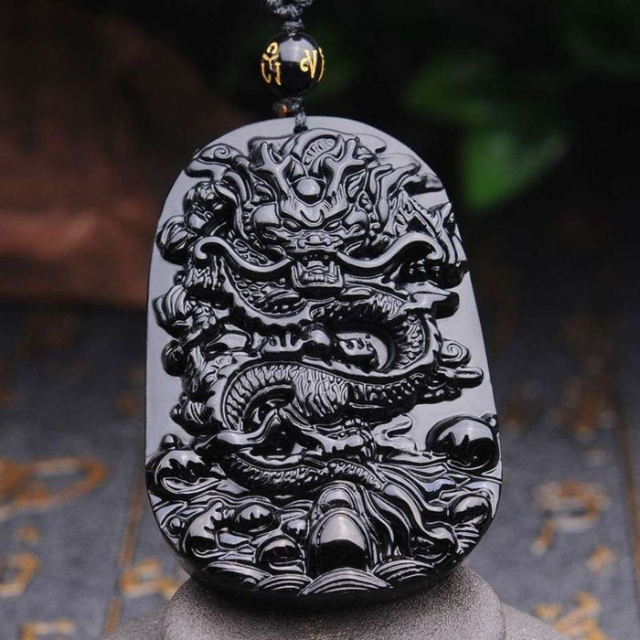 mens obsidian dragon necklace protection healing crystal jewelry