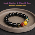 Natural black obsidian five wealth gods bracelet for protection and prosperity