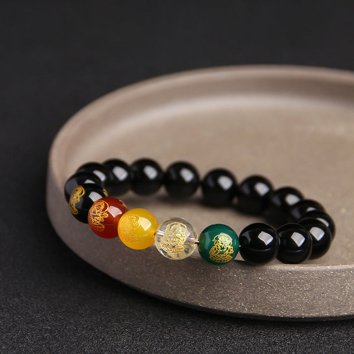 Natural black obsidian bracelet for grounding and abundance