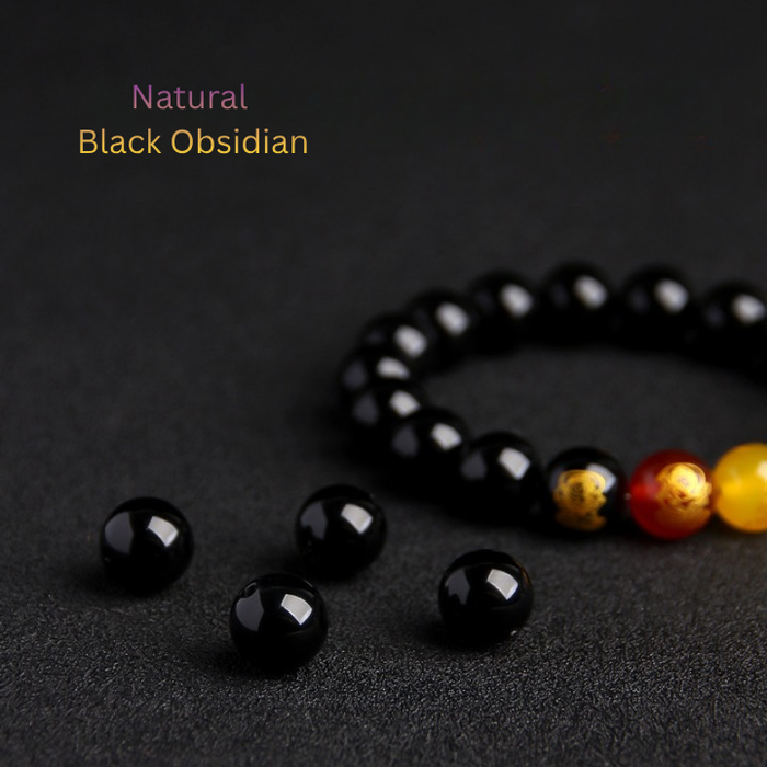 Black obsidian crystal bracelet for confidence and protection