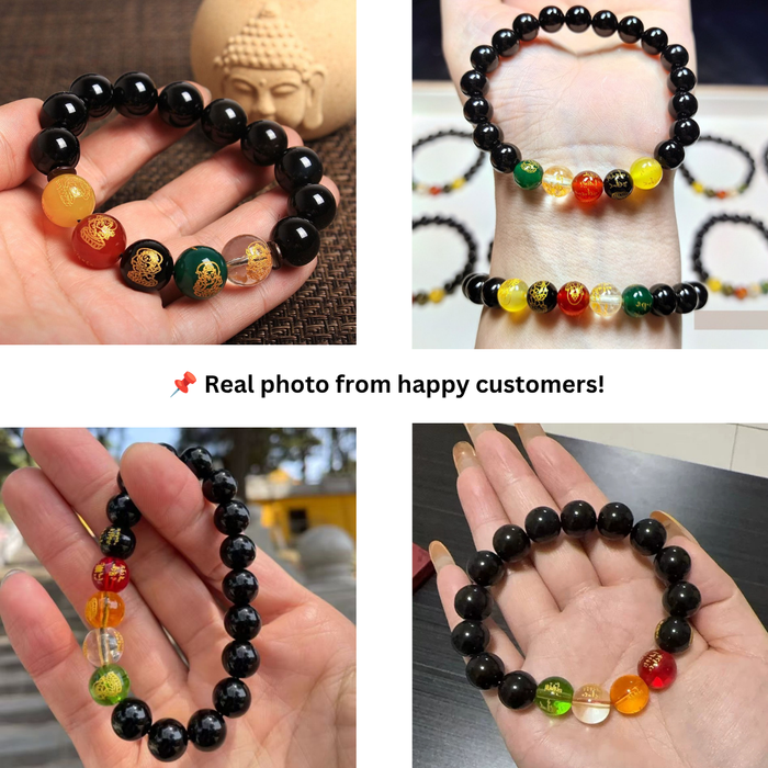 Natural black obsidian five wealth gods bracelet life style