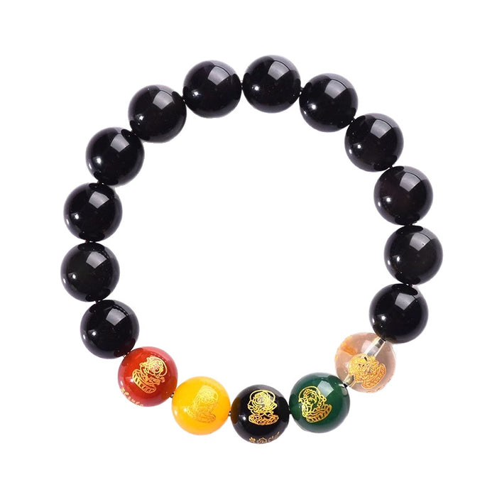 Natural black obsidian beads bracelet for positive energy and prosperity