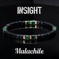 Black Obsidian and Malachite Bracelet for Men with Gold Accent Beads