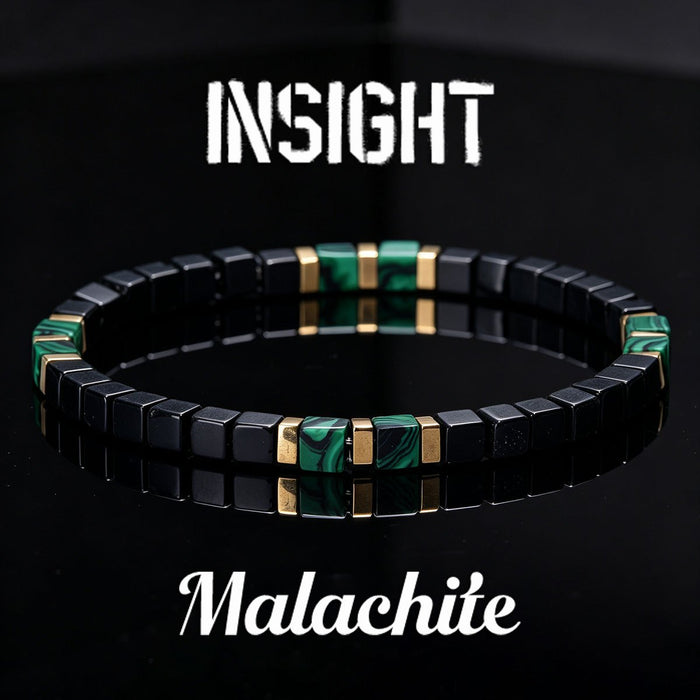 Black Obsidian and Malachite Bracelet for Men with Gold Accent Beads