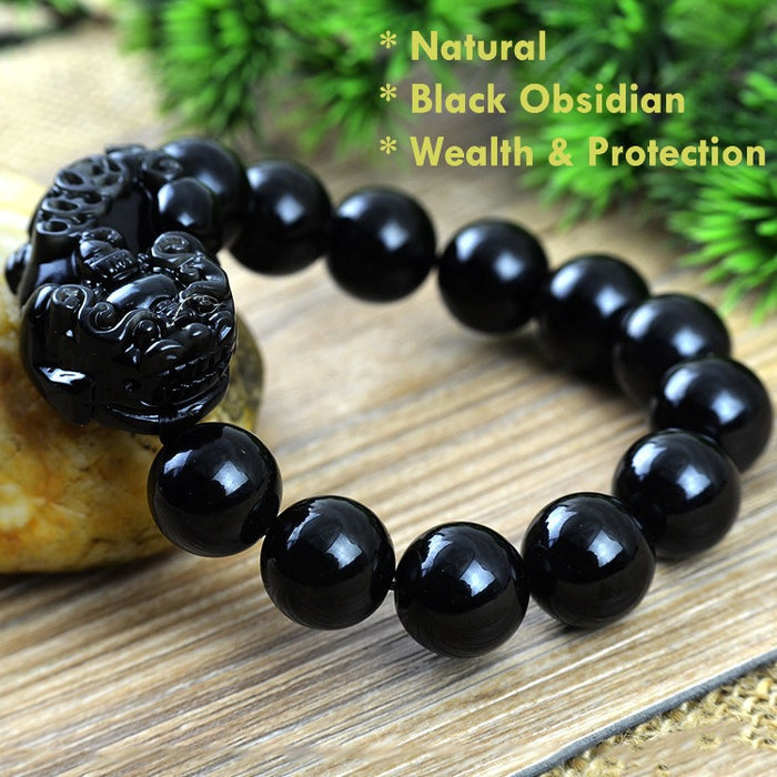 Black Obsidian Pixiu Wealth Bracelet for Men – Feng Shui Money Luck Talisman