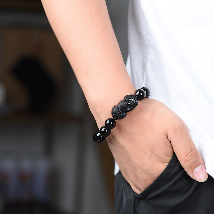 Black Obsidian Pixiu Wealth Bracelet for Men – Feng Shui Money Luck Talisman