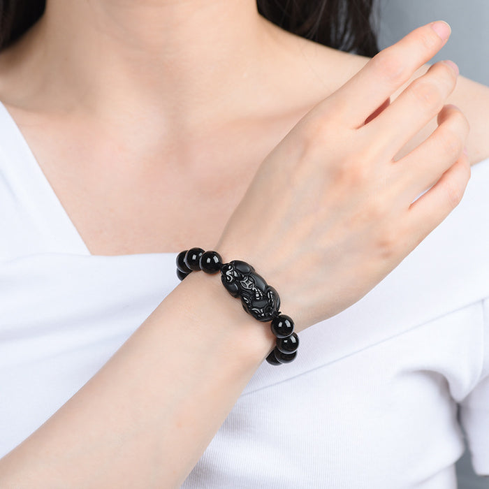 Unisex Obsidian Protection Bracelet with Pixiu Charm – Natural Stone Jewelry