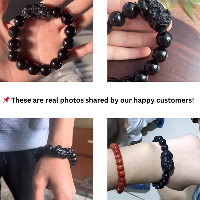 Unisex Obsidian Protection Bracelet with Pixiu Charm – Natural Stone Jewelry