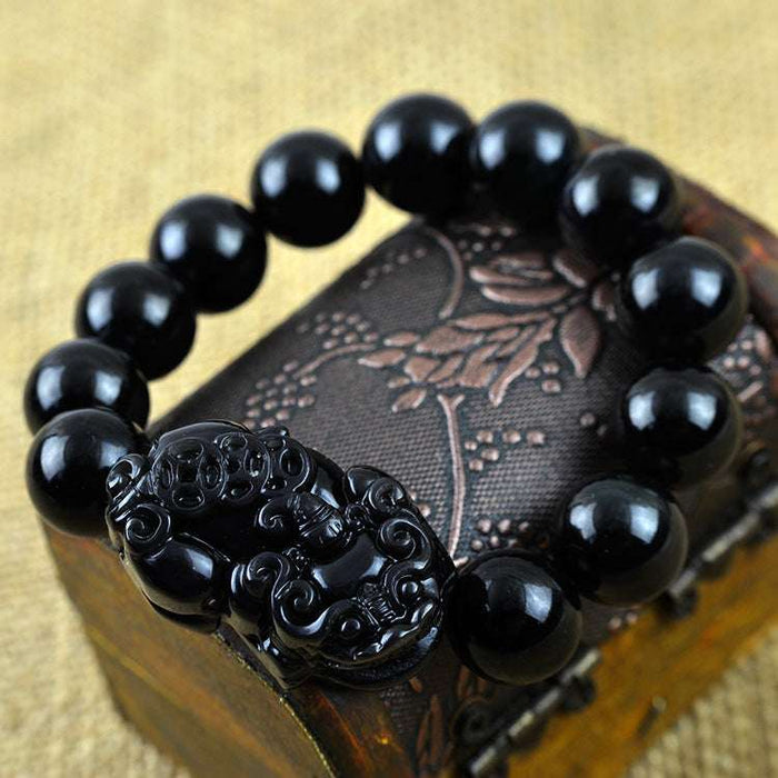 Black Obsidian Pixiu Wealth Bracelet for Men – Feng Shui Money Luck Talisman